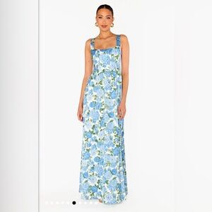 Show Me Your Mumu Nina Maxi Dress in Cottage Floral Blue
